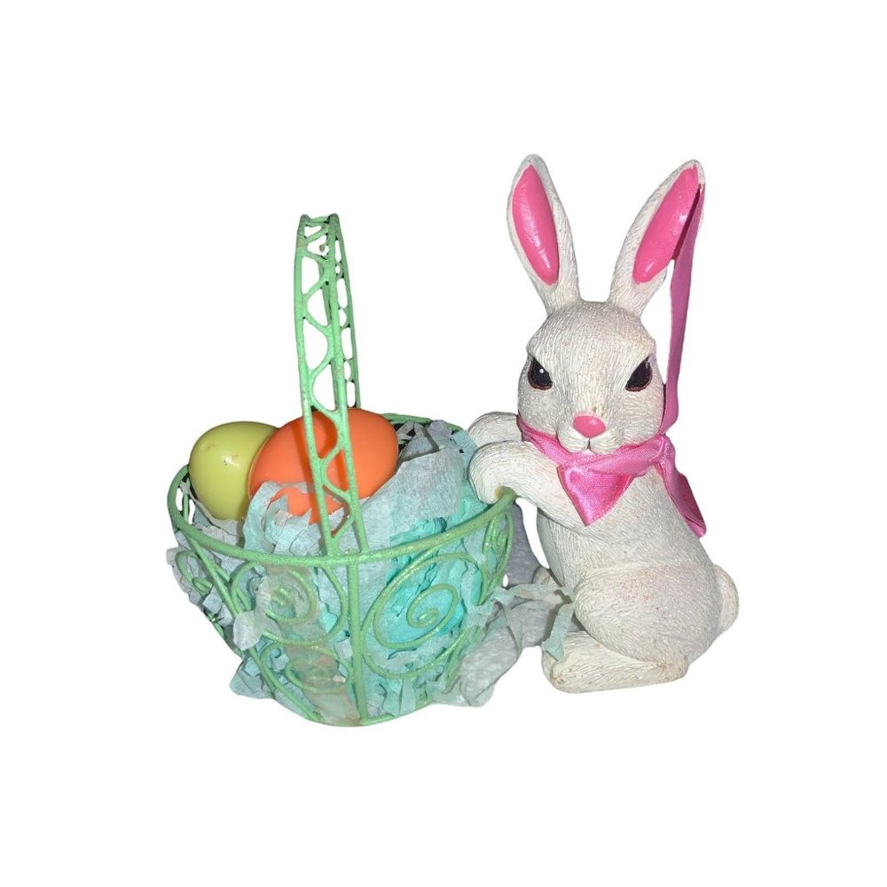 Easter Rabbit with Wire Basket  Tabletop Decor Centerpiece